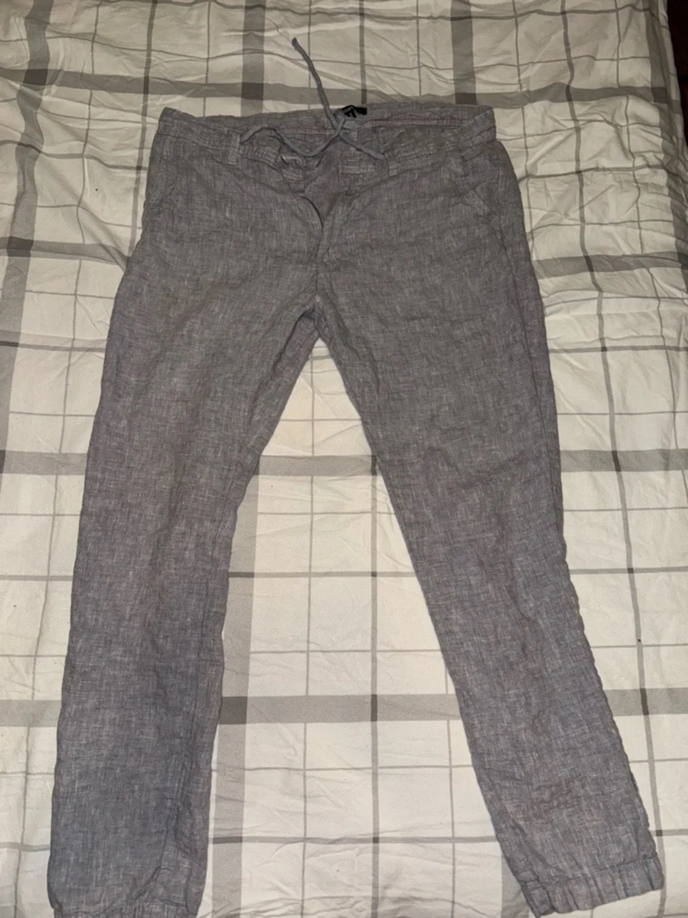 Men's Gray Linen-Blend Jogger Pants - Relaxed Casual